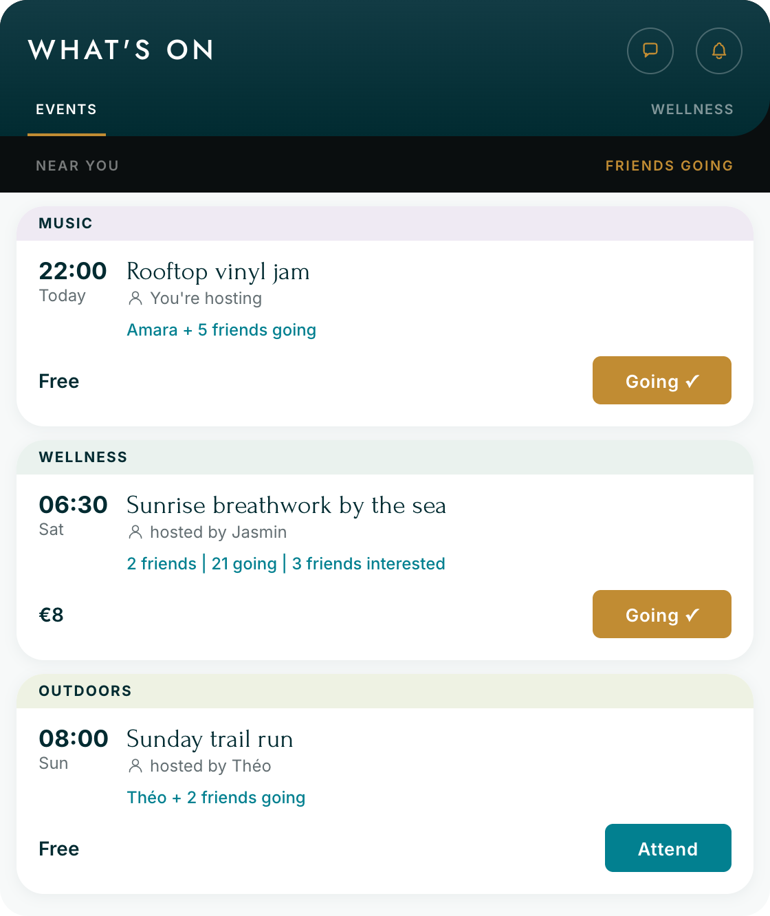 What's On — events near you, with which friends are going